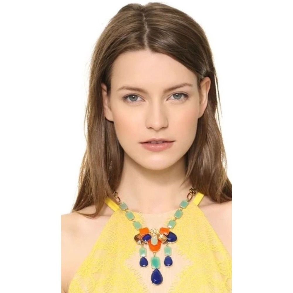 Kate Spade Riviera Garden Multi Gem Statement Necklace Gold Tone NWT